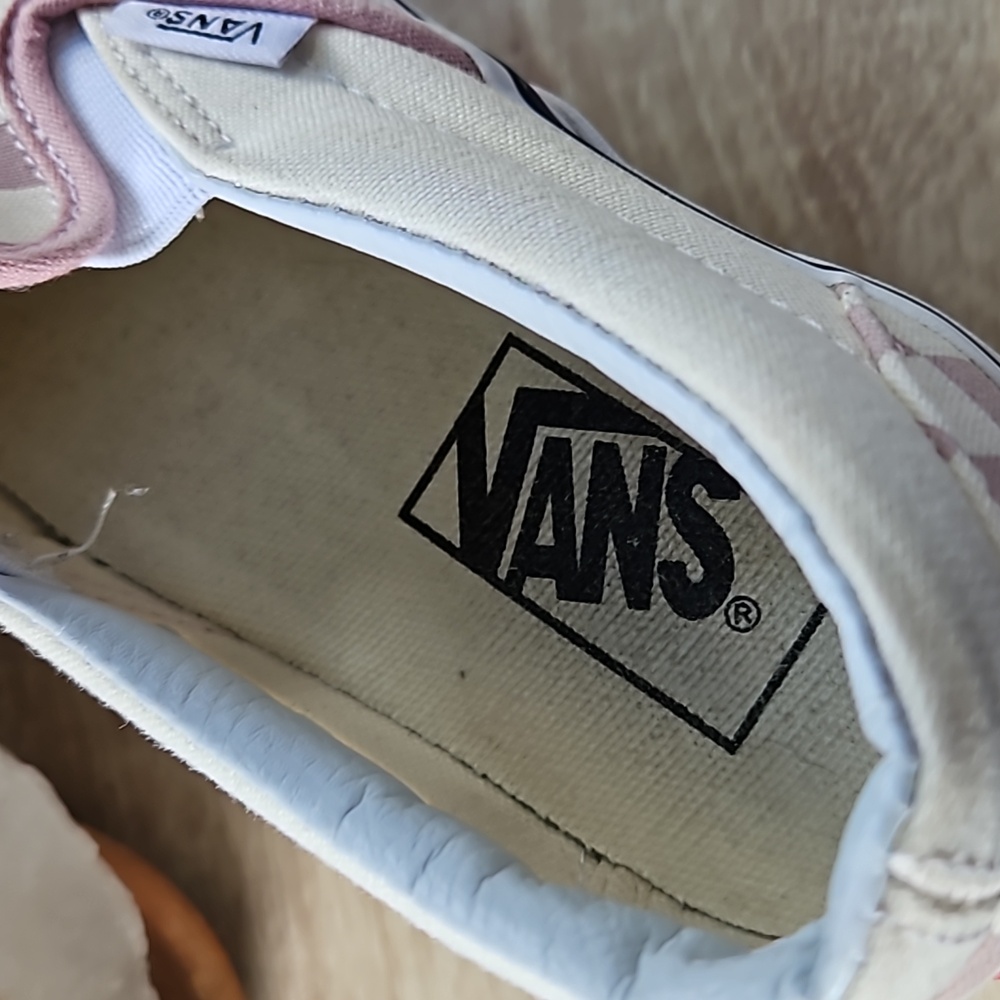 Vans Pink and Cream Checkered Slip-On Sneakers - Picture 4 of 8